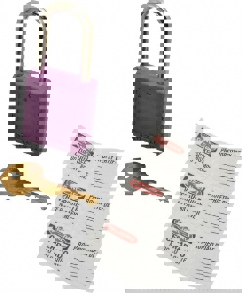 Lockout Padlock: Keyed Alike, Thermoplastic, Steel Shackle, Purple